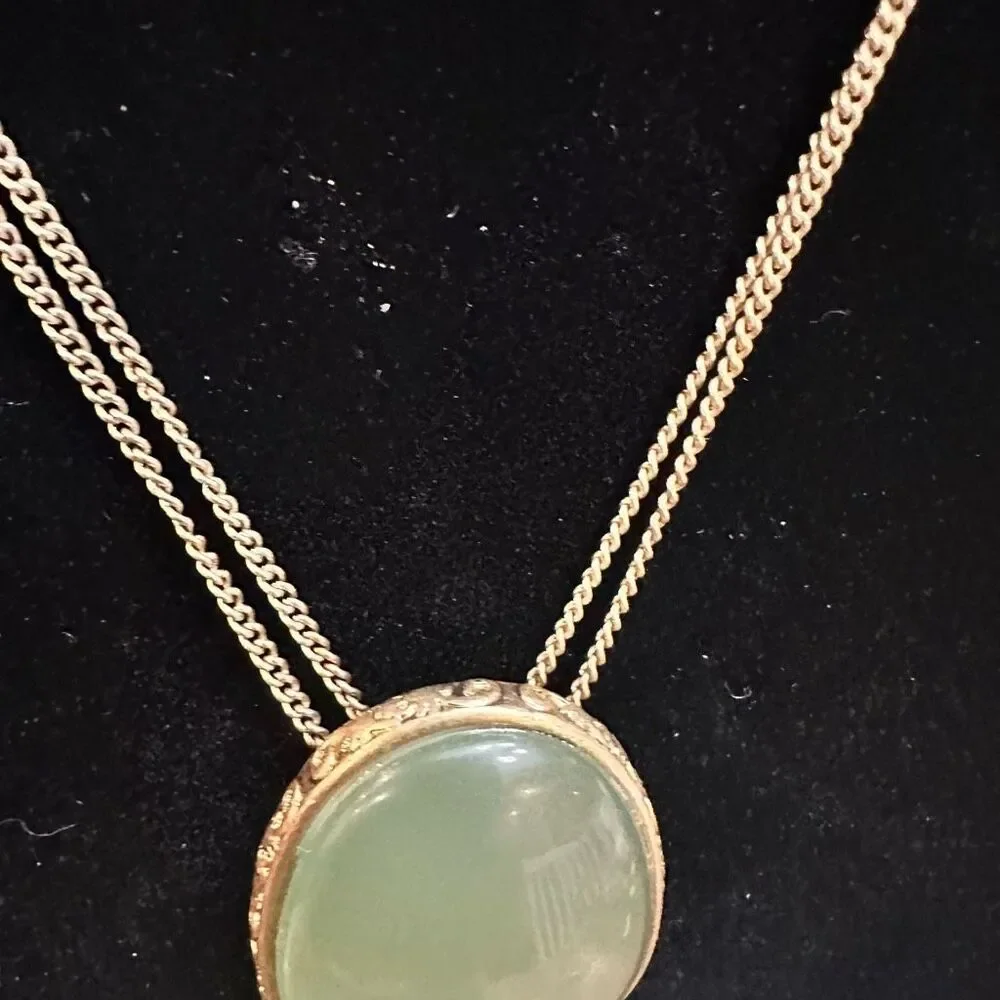 Monet Vintage Jade Green Stone Pendant in‎ Double Strand Necklace